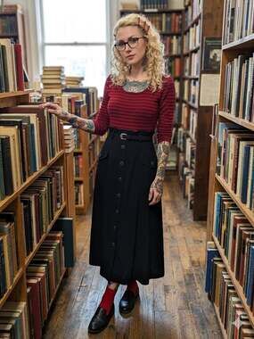 Vintage J.S.J. Petites Long Sleeve Scoop Neck Midi Dress with Belted Waist